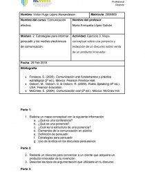 Ejercicio 3. Mapa conceptual sobre una ponencia y redacción de un discurso sobre venta de un producto innovador. Página 1