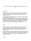 INFORME DE LA IMPORTANCIA DE LAS FUNCIONES ORGANIZACIÓN , CONTROL Y ESTAFF