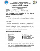 TEMA: DETERMINACIÓN DE ClORUROS EN UNA MUESTRA PROBLEMA POR EL METODO DE MOHR
