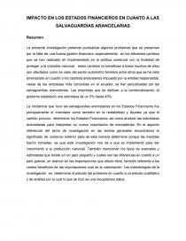 IMPACTO EN LOS ESTADOS FINANCIEROS EN CUANTO A LAS SALVAGUARDIAS ARANCELARIAS. Página 1