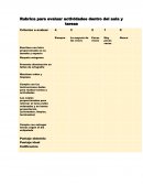 Rubrica para evaluar actividades dentro del aula y tareas