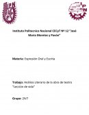 Análisis Literario de la obra de teatro “Lección de vida”