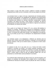 SINDICALISMO EN MÉXICO. Para conocer un poco más sobre el tema y plasmar mi opinión al respecto. Página 1