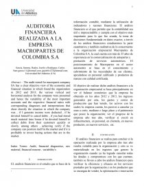 AUDITORIA FINANCIERA REALIZADA A LA EMPRESA MACROPARTES DE COLOMBIA S.A. Página 1
