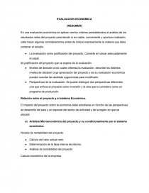 EVALUACION ECONOMICA (RESUMEN) Relación entre el proyecto y el sistema Económico. Página 1