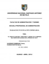 El aspecto contable, tributario y laboral de la empresa multiservicios alenaza en el periodo 2011-2012. Página 1