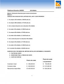 EJERCICIO UNO: RESOLVER POR EL MÉTODO PEPS, UEPS Y COSTO PROMEDIO. Página 1