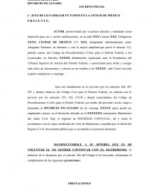 DEMANDA DE DIVORCIO CON CONVENIO. Página 1