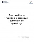 Ensayo crítico en relación a la escuela, el currículum y el aprendizaje.