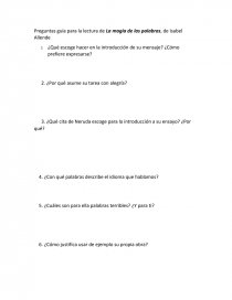 Preguntas guía para la lectura de La magia de las palabras, de Isabel Allende. Página 1