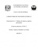 LABORATORIO DE INGENIERÍA QUÍMICA I Experimento No. 1: Balance de materia a régimen permanente