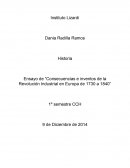 Ensayo de “Consecuencias e inventos de la Revolución Industrial en Europa de 1730 a 1840”