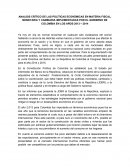 ANALISIS CRÍTICO DE LAS POLÍTICAS ECONÓMICAS EN MATERIA FISCAL, MONETARIA Y CAMBIARIA IMPLEMENTADAS POR EL GOBIERNO DE COLOMBIA EN LOS AÑOS 2013 – 2014
