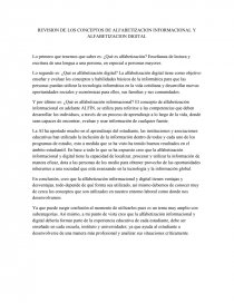 REVISION DE LOS CONCEPTOS DE ALFABETIZACION INFORMACIONAL Y ALFABETIZACION DIGITAL. Página 1