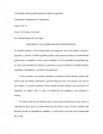 RESUMEN EL EQUILIBRIO POLÍTICO MONTESQUIEU. Página 1