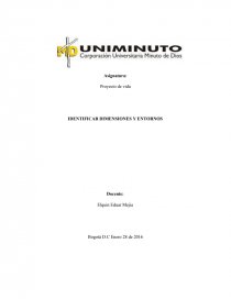 Proyecto de vida IDENTIFICAR DIMENSIONES Y ENTORNOS. Página 1