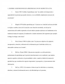 ESCRIBE 10 DEFINICIONES DE APRENDIZAJE CON SU RESPECTIVA CITA. Página 1