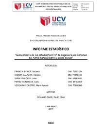 INFORME ESTADÍSTICO “Conocimiento de los estudiantes EAP de Ingeniería de Sistemas del turno mañana sobre el acoso sexual”. Página 1