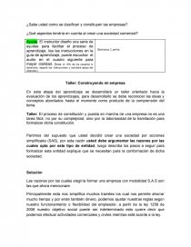 ¿Sabe usted como se clasifican y constituyen las empresas?. Página 1
