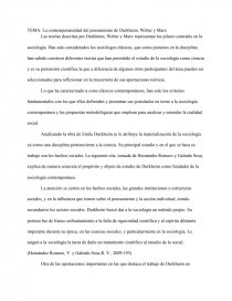 La contemporaneidad del pensamiento de Durkheim, Weber y Marx. Página 1