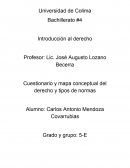 Cuestionario y mapa conceptual del derecho y tipos de normas
