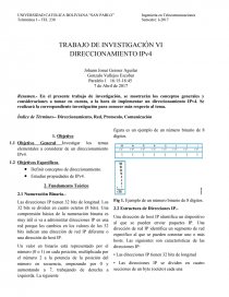 TRABAJO DE INVESTIGACIÓN VI DIRECCIONAMIENTO IPv4. Página 1