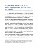 Los Sistemas Informáticos en las Organizaciones Cómo Simplificadores de Trabajo