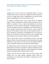 DECLARACION MUNDIAL. SOBRE LA EDUCACION SUPERIOR EN EL SIGLO XXI: VISION Y ACCION. Página 1