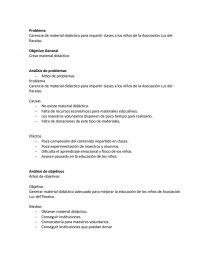 Carencia de material didáctico para impartir clases a los niños de la Asociación Luz del Paraíso.. Página 1
