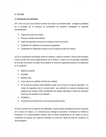 Procedimiento de almacen. Recepción de materiales. Página 1