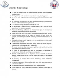 Ambientes de aprendizaje. La clase no funciona como un entorno físico si no como todo un contexto social constate. Página 1