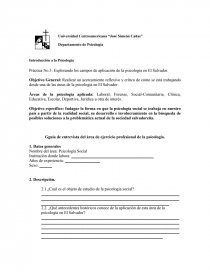 Práctica No.3: Explorando los campos de aplicación de la psicología en El Salvador. Página 1