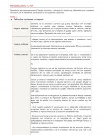 PREGUNTAS DEL TUTOR Después de leer detenidamente el Trabajo individual. Página 1
