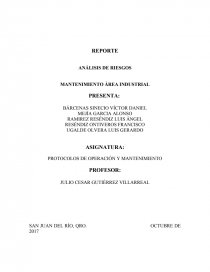 REPORTE ANÁLISIS DE RIESGOS MANTENIMIENTO ÁREA INDUSTRIAL. Página 1