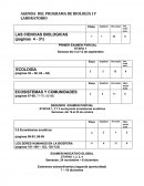 Agenda del programa de biología I y laboratorio