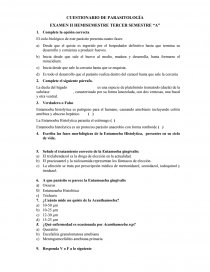 CUESTIONARIO DE PARASITOLOGÍA EXAMEN II HEMISEMESTRE TERCER SEMESTRE “A”. Página 1