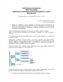 SEMINARIO DE DESARROLLO DE RAZONAMIENTO LOGICO MATEMATICO OPERACIONES CON NUMEROS REALES – ACT 2. Página 1