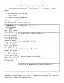 Evaluacion unidad nº2, lenguaje y comunicación 5 año. Página 1