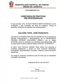 CONSTANCIA DE PRÁCTICAS PRE-PROFESIONALES.. Página 1