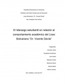 Ensayo de El liderazgo estudiantil en relación al comportamiento académico del Liceo Bolivariano “Dr. Vicente Dávila”