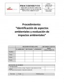 Procedimiento: “Identificación de aspectos ambientales y evaluación de impactos ambientales”