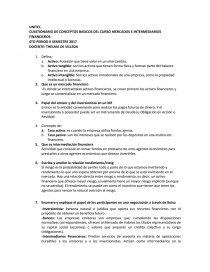 CUESTIONARIO DE CONCEPTOS BASICOS DEL CURSO MERCADOS E INTERMEDIARIOS FINANCIEROS. Página 1