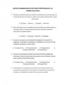 CENTRO PANAMERICANO DE ESTUDIOS PROFESIONALES, A.C. EXAMEN PSICOLOGÍA I. Página 1