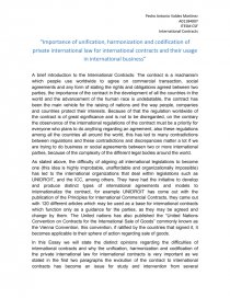 Importance of unification, harmonization and codification of private international law for international contracts and their usage in international business. Página 1