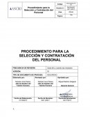 PROCEDIMIENTO PARA LA SELECCIÓN Y CONTRATACIÓN DEL PERSONAL
