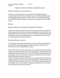 Agente en control de calidad, respondiendo quejas.. Página 1