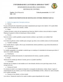 EJERCICIOS PROPUESTOS DE SISTEMAS DE CONTROL PRIMER PARCIAL. Página 1