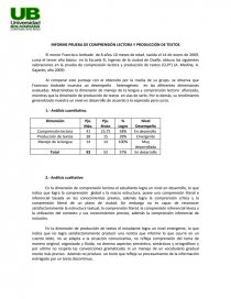 TEST INFORME PRUEBA DE COMPRENSIÓN LECTORA Y PRODUCCIÓN DE TEXTOS. Página 1