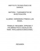 TRABAJO: RESUMEN, SIPNOSIS Y PALABRAS POCO USUALES DEL TEMA ¨INTELIGENCIA EMOCIONAL¨