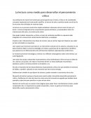La lectura como medio para desarrollar el pensamiento critico